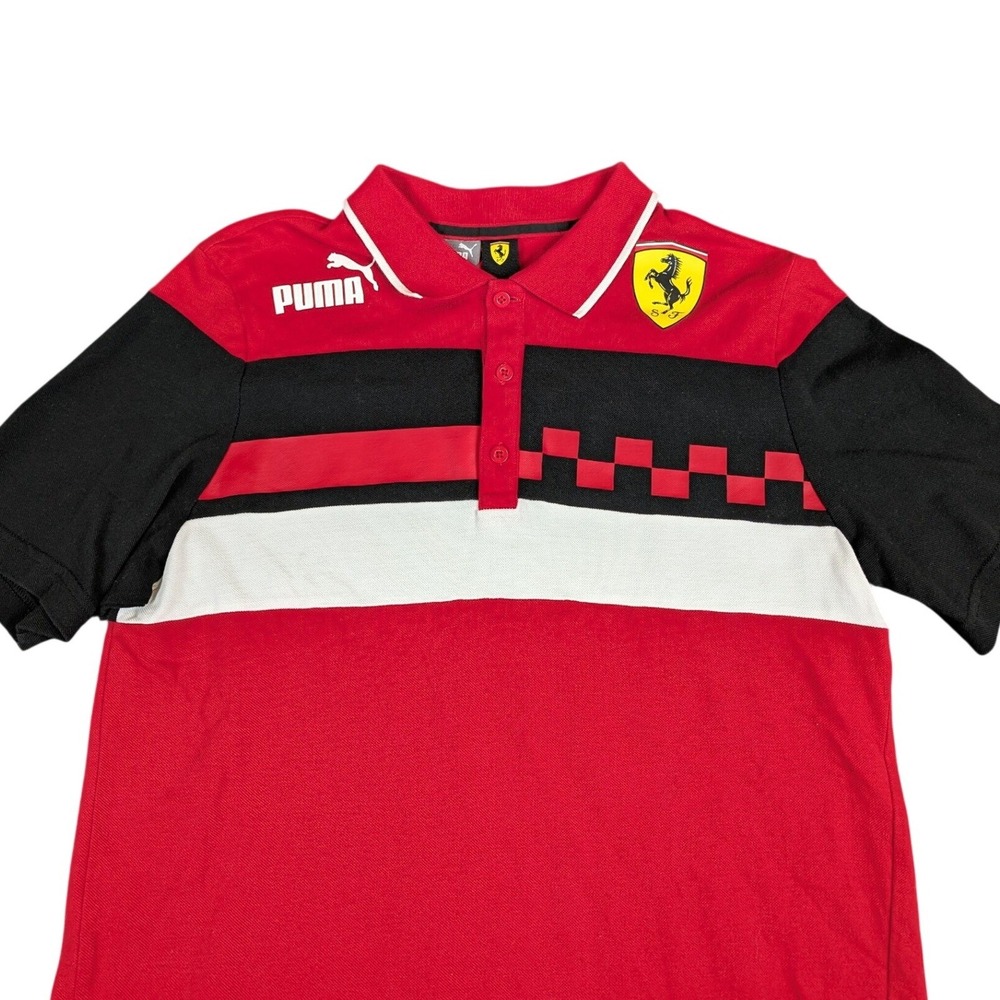 Puma Ferrari Scuderia SDS Motorsport Polo Shirt Mens Medium Red Black Checkered